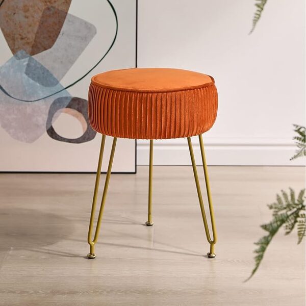 Velvet Round Footrest Stool Ottoman, Makeup Vanity Stool Side Table, Velvet Dressing Table Seat