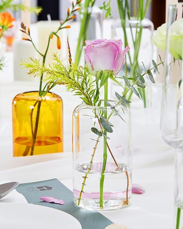 Bud Vases in Bulk Set of 16, Modern Small Glass Vases for Flower Clear Bud Vases for Wedding Centerpiece, Modern Blown Small Vase