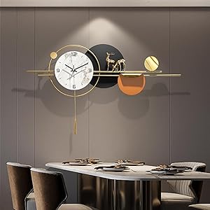 Large Wall Clocks for Living Room Decor,Decorative Modern Silent Wall Clock with Pendulum Metal Wall Art