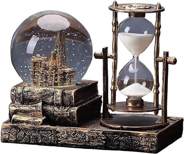 LED Music Crystal Snow Globe with Hourglass Vintage Paris Eiffel Tower Home Decoration for Living Room Bedroom