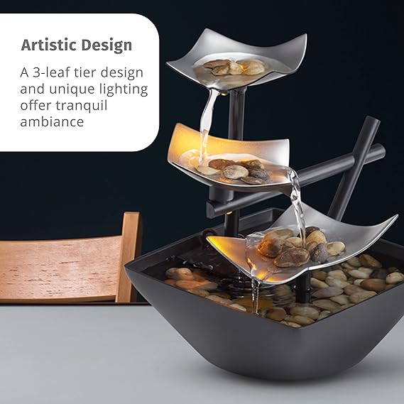 3-Tier Tabletop Fountain, Black, Indoor Zen Relaxation