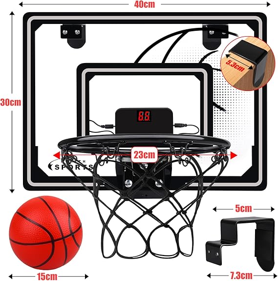 Basketball Hoop Indoor for Kids,LED Light Mini Basketball Hoop with 3 Balls & Electronic Scoreboard,Over The Door Basketball Hoop,Basketball Toys Gift