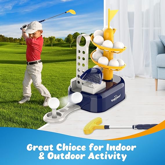 Kids Golf Toys Set Outdoor Lawn Sport Toy with 15pcs Training Golf Balls & Clubs Equipment, Indoor Exercise Game, Portable Outside Yard