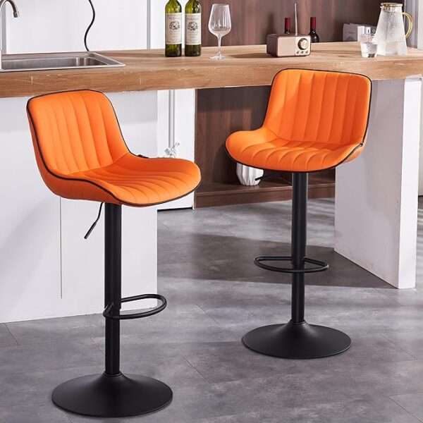 Stools Set of 2 Orange Counter Height Barstools with Backs Swivel High Faux Leather Kitchen Island Bar Chair