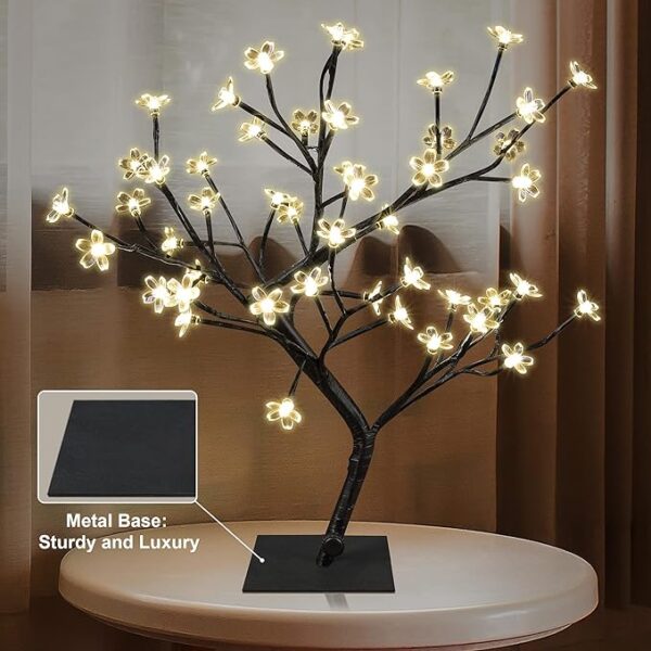 LIGHTSHARE 18 Inch Cherry Blossom Bonsai Tree, 48 LED Lights, 24V UL Listed Adapter Included, Metal Base, Warm White Lights, Ideal as Night Lights